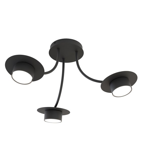 Plafonnier ENSO noir design, courbes élégantes, éclairage optimal ENSO 3 BL