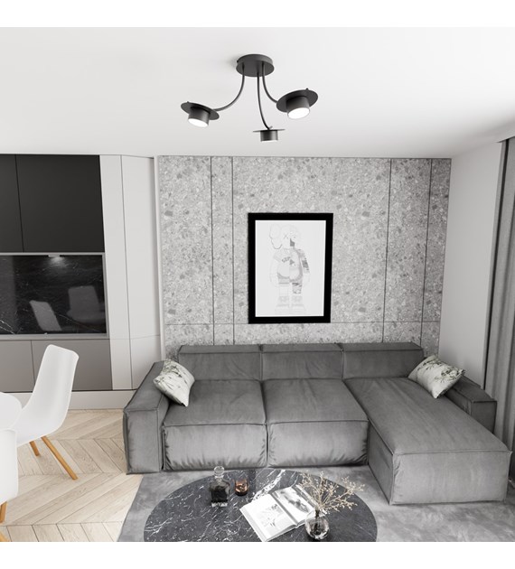 Plafonnier ENSO noir design, courbes élégantes, éclairage optimal ENSO 3 BL