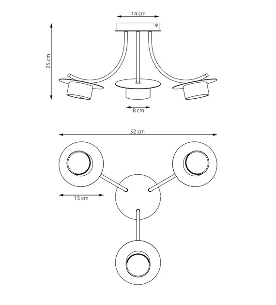 Plafonnier ENSO noir design, courbes élégantes, éclairage optimal ENSO 3 BL
