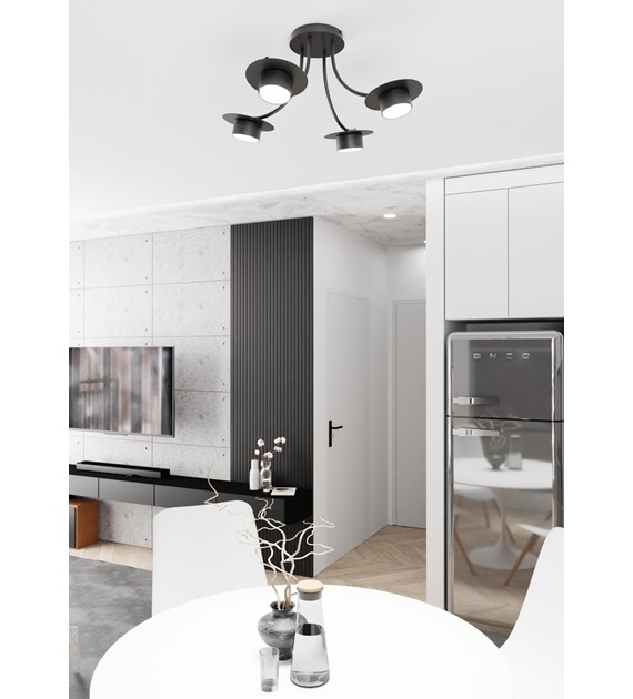 Plafonnier design ENSO 4 noir – bras courbés, éclairage généreux ENSO 4 BL