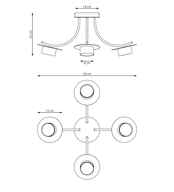 Plafonnier design ENSO 4 noir – bras courbés, éclairage généreux ENSO 4 BL