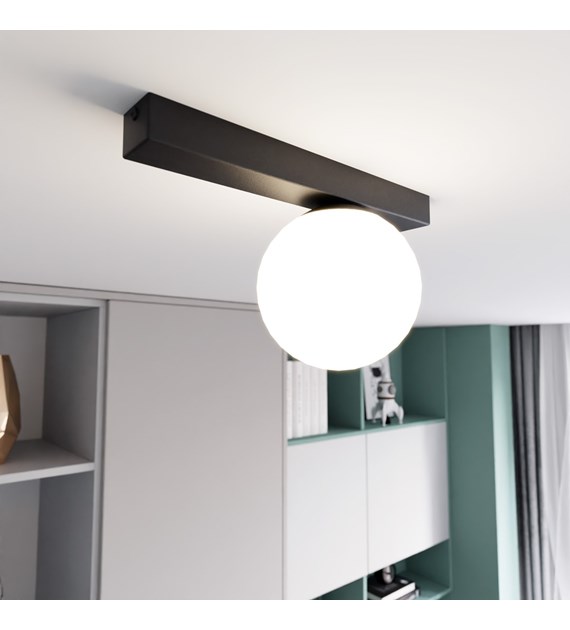Plafonnier FIT Noir/Opale - design industriel minimaliste FIT 1 NOIR/OPALE
