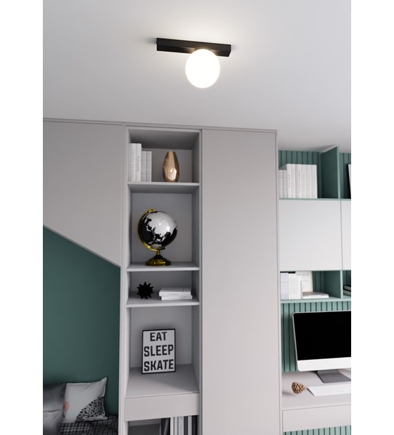 Plafonnier FIT Noir/Opale - design industriel minimaliste FIT 1 NOIR/OPALE