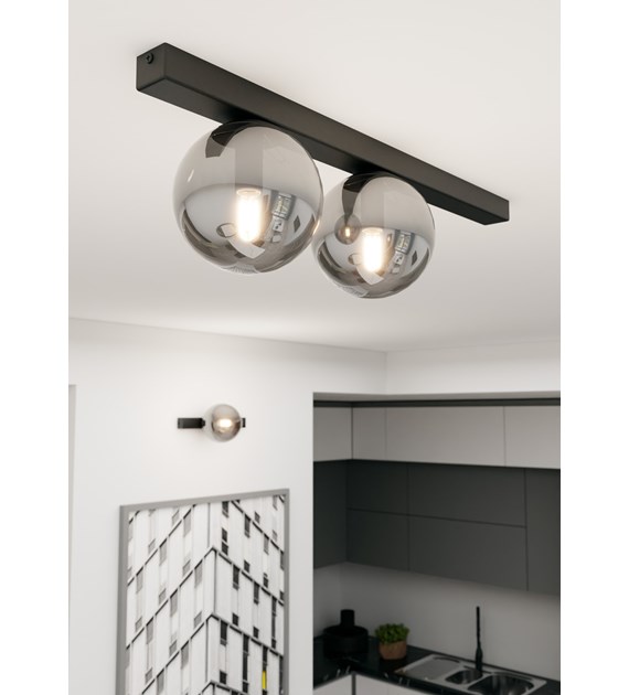 Plafonnier FIT 2 noir/grafit - design industriel, abat-jour verre FIT 2 NOIR/GRAFIT