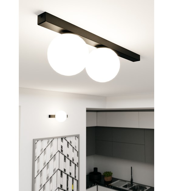Plafonnier FIT 2 Noir/Opale design industriel 2 sources lumineuses FIT 2 NOIR/OPALE