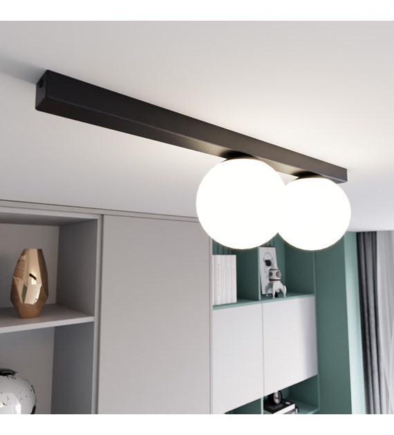 Plafonnier FIT 2 Noir/Opale design industriel 2 sources lumineuses FIT 2 NOIR/OPALE