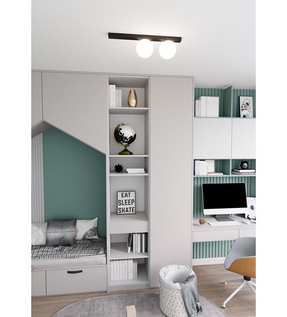 Plafonnier FIT 2 Noir/Opale design industriel 2 sources lumineuses FIT 2 NOIR/OPALE