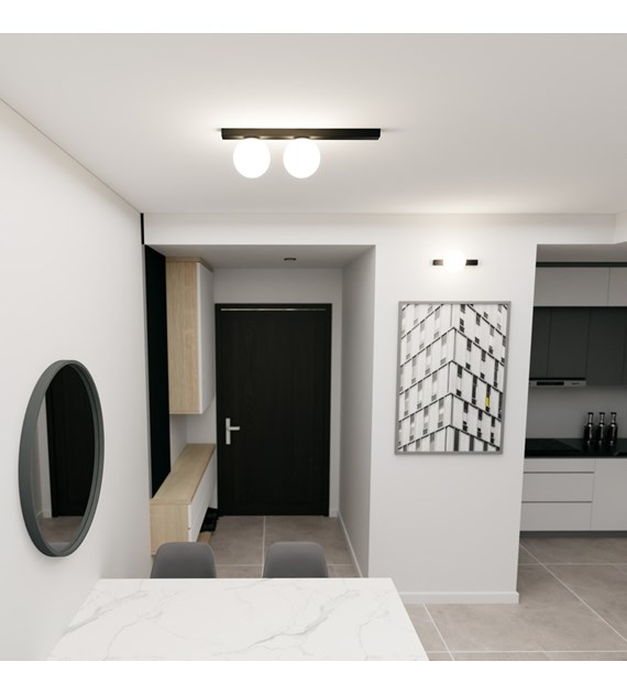 Plafonnier FIT 2 Noir/Opale design industriel 2 sources lumineuses FIT 2 NOIR/OPALE