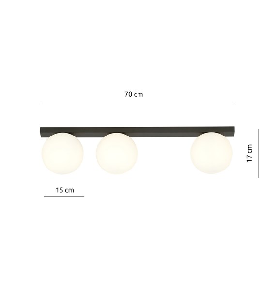 Plafonnier design FIT 3 Noir/Opale - fabriqué en Pologne FIT 3 NOIR/OPALE