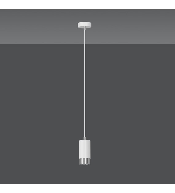 Luminaire suspendue design FUMIKO tube métal 1 source blanc/chrome FUMIKO 1 BLANC/CHROME