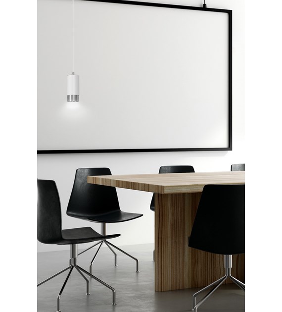 Luminaire suspendue design FUMIKO tube métal 1 source blanc/chrome FUMIKO 1 BLANC/CHROME