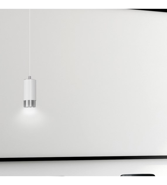 Luminaire suspendue design FUMIKO tube métal 1 source blanc/chrome FUMIKO 1 BLANC/CHROME