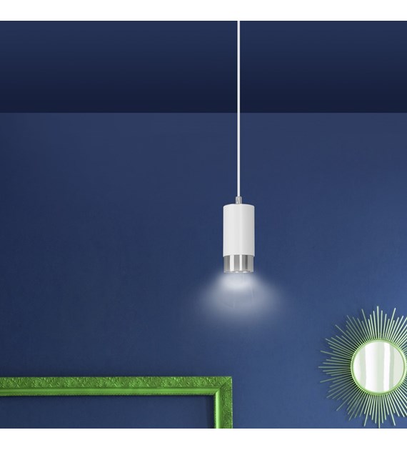 Luminaire suspendue design FUMIKO tube métal 1 source blanc/chrome FUMIKO 1 BLANC/CHROME