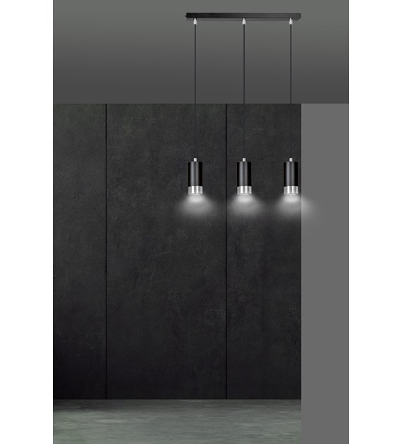 FUMIKO 3 blanc/chrome Luminaire suspendue 3 sources tubulaire métal FUMIKO 3 BL/CHROME