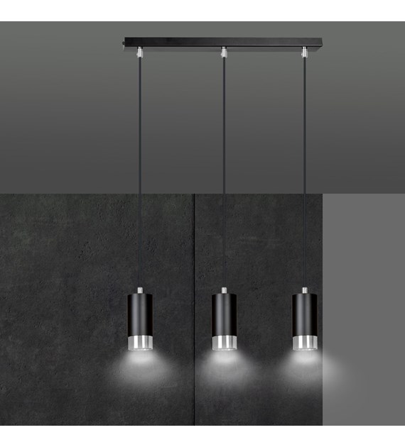 FUMIKO 3 blanc/chrome Luminaire suspendue 3 sources tubulaire métal FUMIKO 3 BL/CHROME
