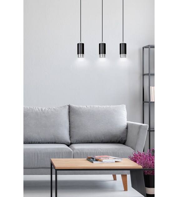 FUMIKO 3 blanc/chrome Luminaire suspendue 3 sources tubulaire métal FUMIKO 3 BL/CHROME