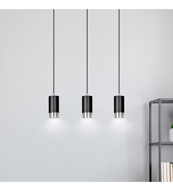 FUMIKO 3 blanc/chrome Luminaire suspendue 3 sources tubulaire métal FUMIKO 3 BL/CHROME