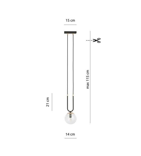 GLAM suspension design en verre, finitions dorées, 1–4 sources GLAM 1 NOIR/TRANSPARENT