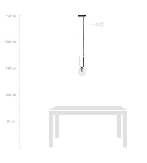 GLAM suspension design en verre, finitions dorées, 1–4 sources GLAM 1 NOIR/TRANSPARENT