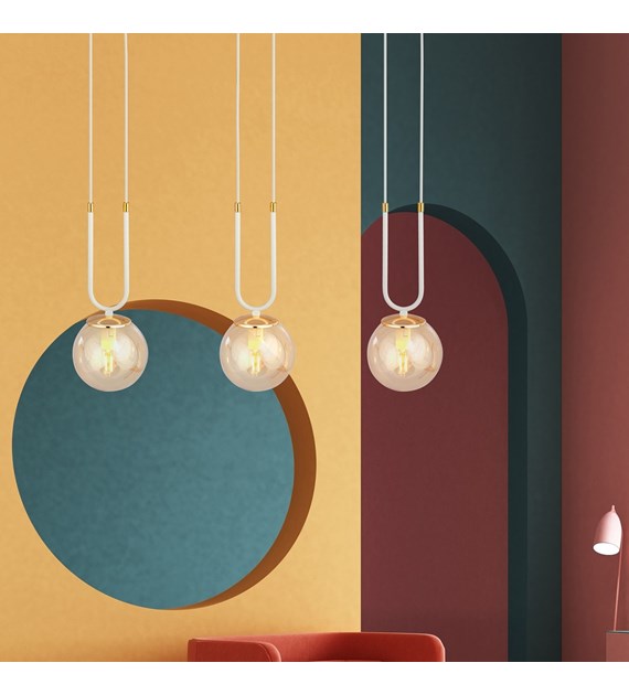 Suspension GLAM verre, accents dorés, 1–4 sources fabriquée en Pologne GLAM 3 BLANC/MIEL