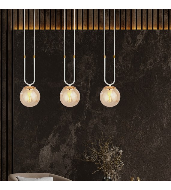 Suspension GLAM verre, accents dorés, 1–4 sources fabriquée en Pologne GLAM 3 BLANC/MIEL