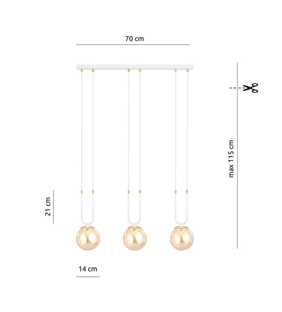 Suspension GLAM verre, accents dorés, 1–4 sources fabriquée en Pologne GLAM 3 BLANC/MIEL