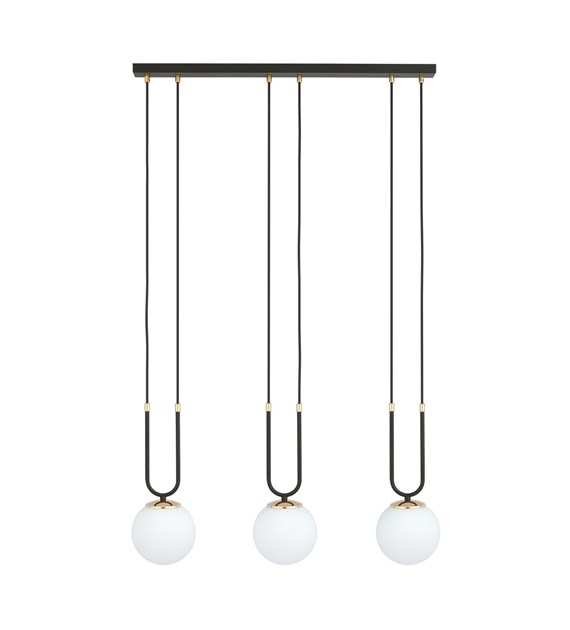 GLAM suspension design verre & doré, 1–4 sources, fabriquée en Pologne GLAM 3 NOIR/OPALE