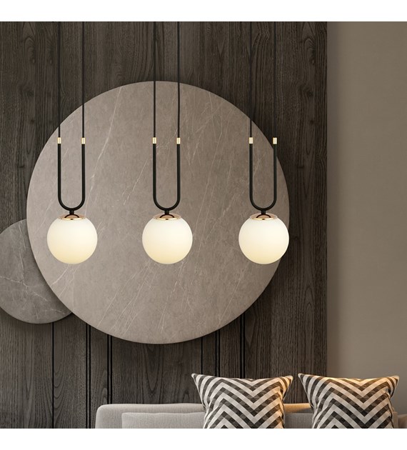 GLAM suspension design verre & doré, 1–4 sources, fabriquée en Pologne GLAM 3 NOIR/OPALE