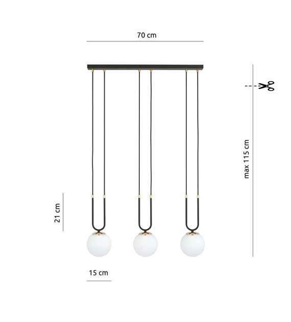 GLAM suspension design verre & doré, 1–4 sources, fabriquée en Pologne GLAM 3 NOIR/OPALE
