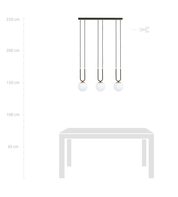 GLAM suspension design verre & doré, 1–4 sources, fabriquée en Pologne GLAM 3 NOIR/OPALE