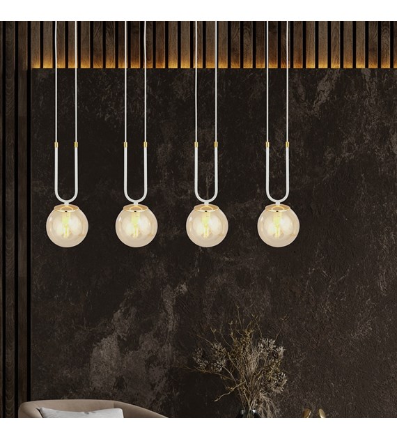 GLAM suspension design verre/doré, 1–4 sources, fabriquée en Pologne GLAM 4 BLANC/MIEL