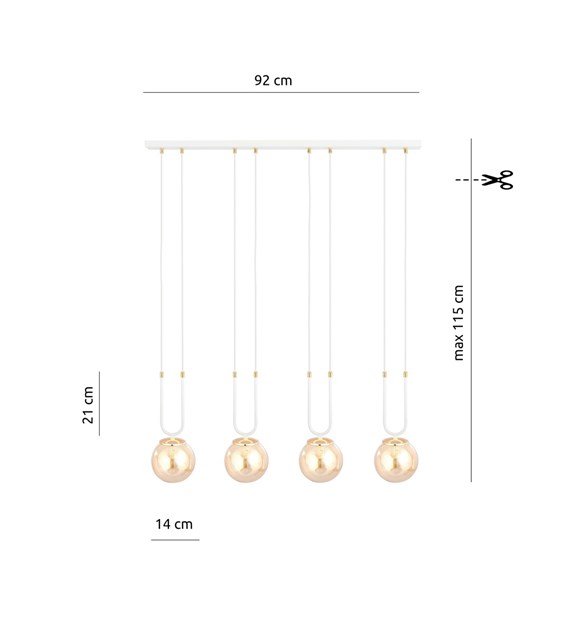 GLAM suspension design verre/doré, 1–4 sources, fabriquée en Pologne GLAM 4 BLANC/MIEL
