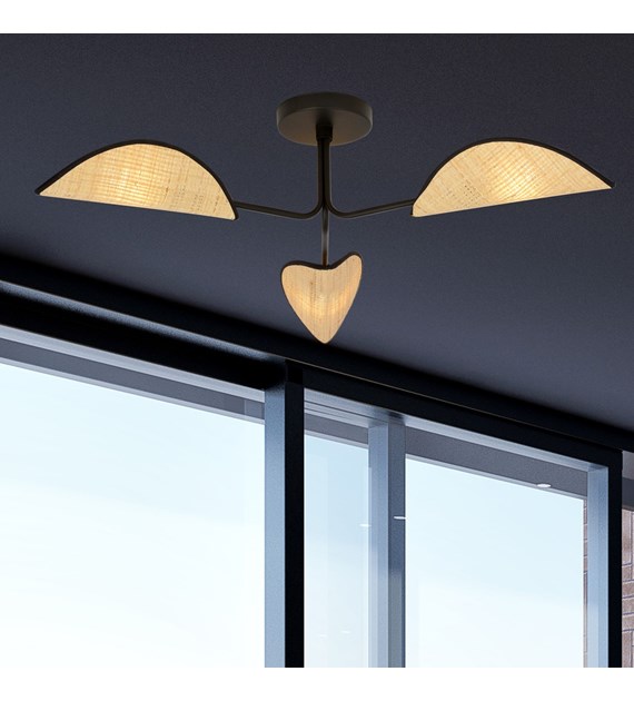 Plafonnier GOMEZ 3 ROTIN – abat-jours feuilles, 3 lampes GOMEZ 3 ROTIN