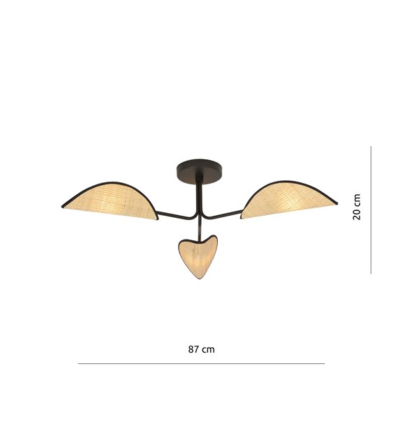 Plafonnier GOMEZ 3 ROTIN – abat-jours feuilles, 3 lampes GOMEZ 3 ROTIN