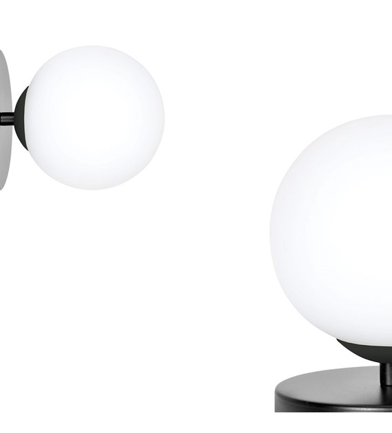 Applique design HALLDOR K1 acier noir, globe opale, lumière douce HALLDOR K1 NOIR