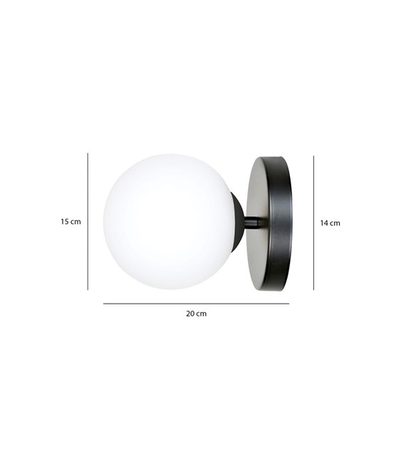 Applique design HALLDOR K1 acier noir, globe opale, lumière douce HALLDOR K1 NOIR