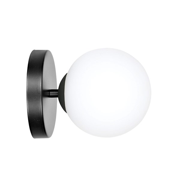 Applique design HALLDOR K1 acier noir, globe opale, lumière douce HALLDOR K1 NOIR