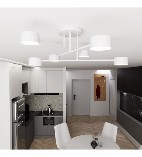 Plafonnier HALO 6 blanc thermolaqué – 6 sources, design minimaliste HALO 6 BLANC