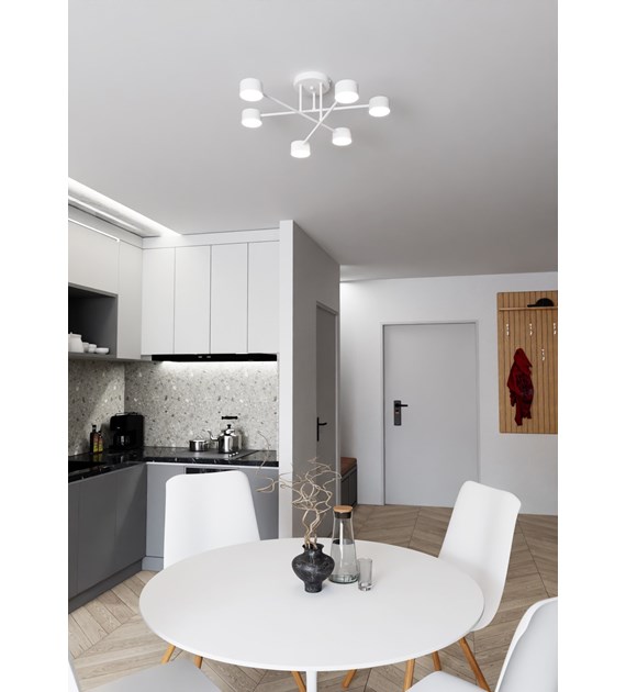 Plafonnier HALO 6 blanc thermolaqué – 6 sources, design minimaliste HALO 6 BLANC