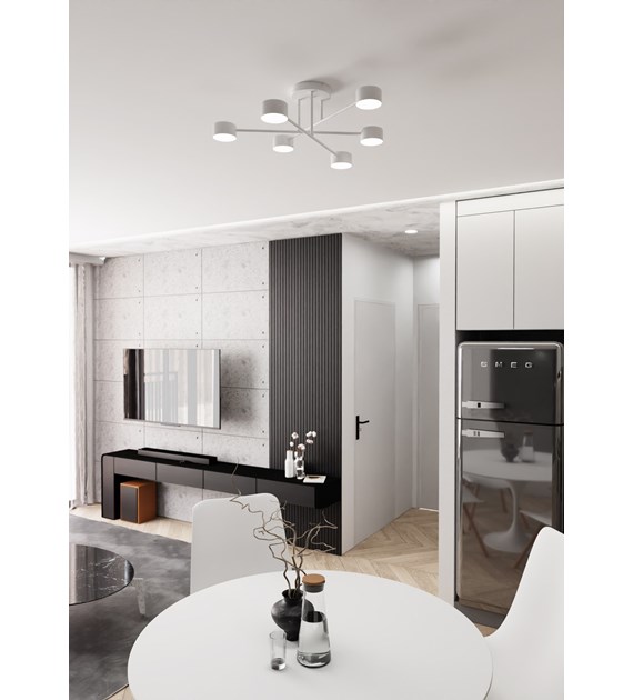 Plafonnier HALO 6 blanc thermolaqué – 6 sources, design minimaliste HALO 6 BLANC