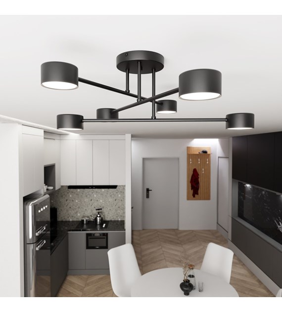 Plafonnier design HALO 6 noir, métal thermolaqué, 6 sources HALO 6 NOIR