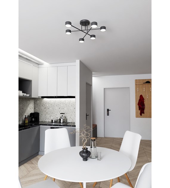 Plafonnier design HALO 6 noir, métal thermolaqué, 6 sources HALO 6 NOIR