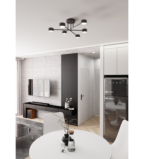 Plafonnier design HALO 6 noir, métal thermolaqué, 6 sources HALO 6 NOIR