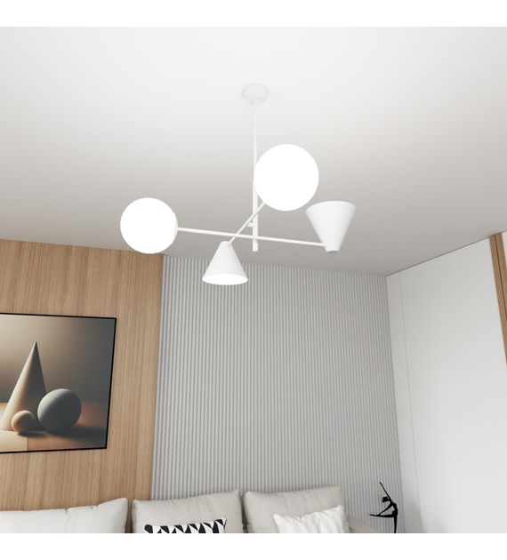 Plafonnier design HERMES 4 Blanc – industriel, verre, bi-protection HERMES 4 BLANC
