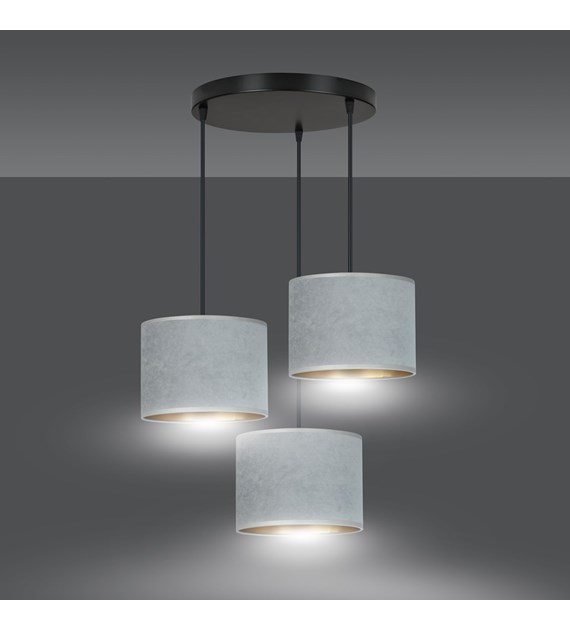 Luminaire suspendue HILDE 3 feux velours gris intérieur doré réglable HILDE 3 BL PREMIUM GRIS