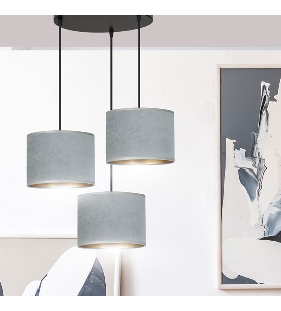 Luminaire suspendue HILDE 3 feux velours gris intérieur doré réglable HILDE 3 BL PREMIUM GRIS