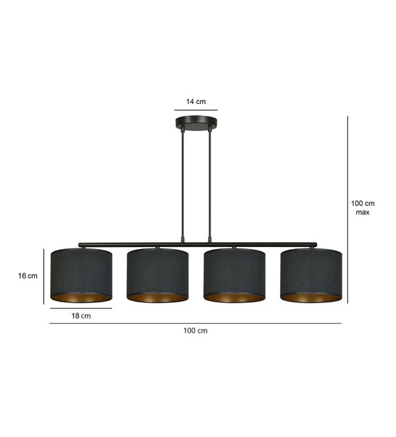 Suspension HILDE 4 lumières noire, fini velouté, intérieur doré HILDE 4 BL NOIR