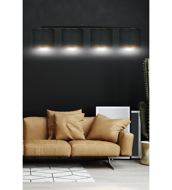 Suspension HILDE 4 lumières noire, fini velouté, intérieur doré HILDE 4 BL NOIR