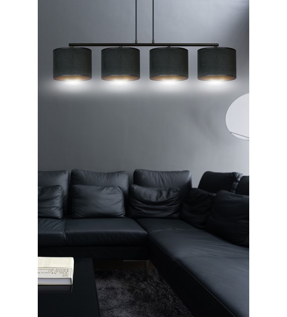 Suspension HILDE 4 lumières noire, fini velouté, intérieur doré HILDE 4 BL NOIR