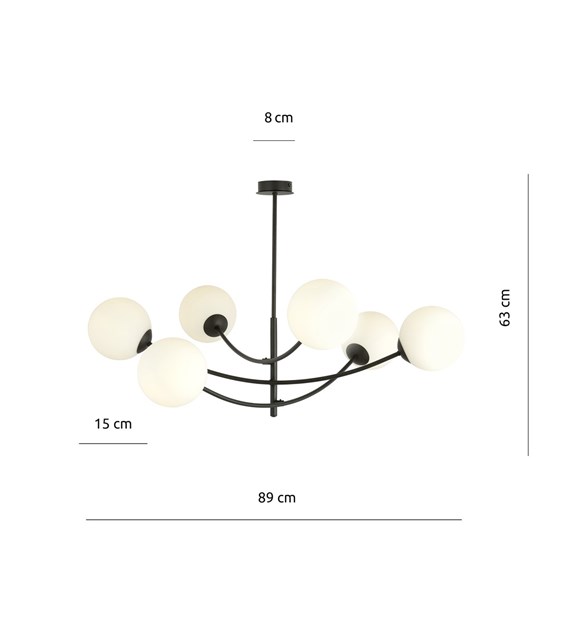 Plafonnier Hunter 6 noir opale — design moderne, lumière homogène HUNTER 6 NOIR/OPALE